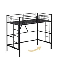 Lit d'appartement moderne et minimaliste en fer forgé avec design surélevé détachable et assemblable, support pliant et table inférieure