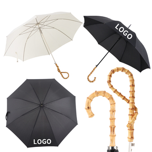 Parapluie droit en bambou robuste, nervures en fibre de verre, tige en métal, ouverture et fermeture automatiques, grande taille, parapluie de pluie - Product Image 1