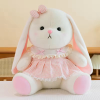 Haute qualité lapin en peluche cheveux longs doux lapin poupée Kawaii robe florale japonais doux lapin oreiller