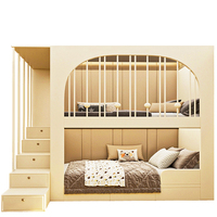 Lit échelle double couche pour enfants Style crème simple et moderne 1.2 mètres de largeur Lit à deux étages domestique avec escalier