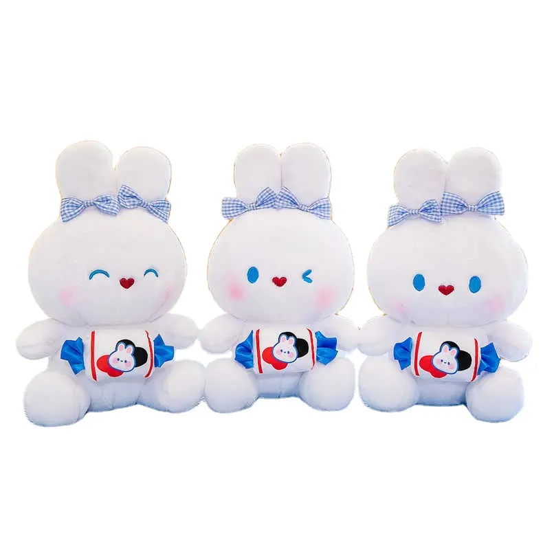 Cute holding big white rabbit with milk candy pillow plush toy bunny warmhearted healing doll