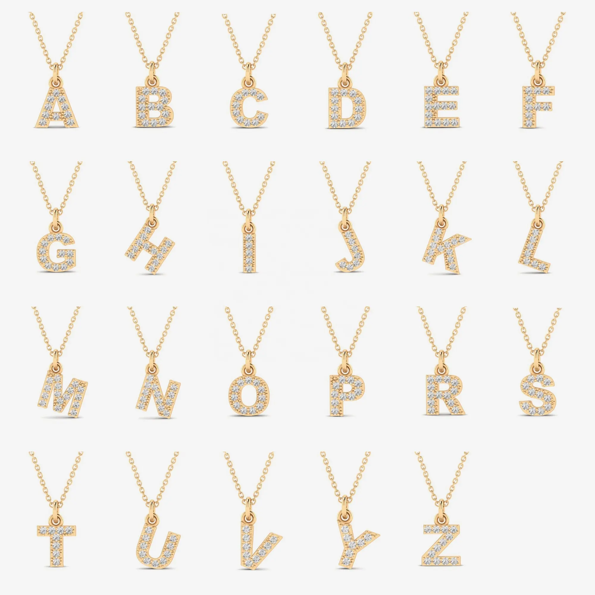 Speedin Jewelry Real Gold Alphabet Charm Polished Letter Pendant Set Trend 14K Solid Gold Diamond Pendant for Necklace