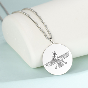 Acier inoxydable Iranien Persan Farvahar Collier Zoroastrien Pendentif Ahura Mazda Religieux Collier Bijoux Cadeaux pour Femmes Hommes - Product Image 2