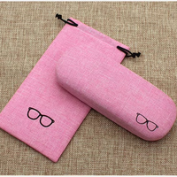 Logo personnalisé Vente en gros de tissus en lin Qualité optique Etui à lunettes en métal dur Rectangle Tissu Cordon Sac à lunettes Spectacle