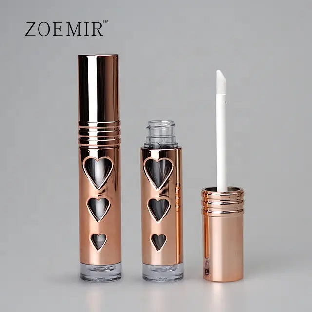 2022 new trending heart pattern lipgloss tube private label rose gold empty 10ml refillable lip glaze makeup packaging lipgloss