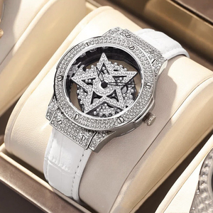Montre à quartz de luxe pour femmes, bracelet en cuir élégant, montre-bracelet tendance, style diamant étincelant, montre pour dames pour G - Product Image 3