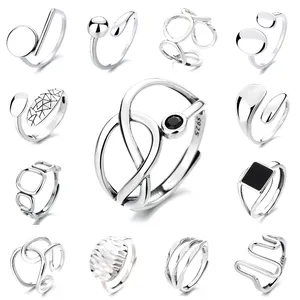 VANA Unisex Ringe minimalistischer Hiphop geometrischer Rest 925 Sterling-Silber fein einstellbar offener Finger Damen Herren Ringe Schmuck-Sets