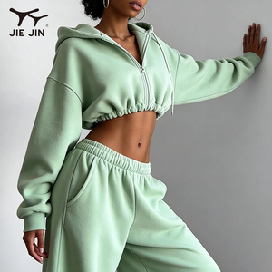 JIEJIN Completo Sportivo Vintage Autunnale Traspirante <span class=keywords><strong>con</strong></span> Top Corto e <span class=keywords><strong>Pantaloni</strong></span> Larghi, Set Casual <span class=keywords><strong>con</strong></span> Cappuccio per Donna - Product Image 3
