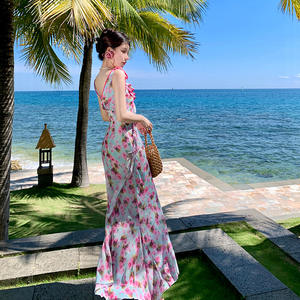 Vestido de Gasa con Volantes Florales, Cuello en V, Corte Regular, Dos Usos, Secado Rápido, Traje de Baño, Verano 2025 - Product Image 4