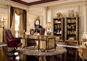 Muebles de Oficina de Lujo Rococó, <span class=keywords><strong>Escritorio</strong></span> Dorado y <span class=keywords><strong>Silla</strong></span> de Cuero - Product Image 3
