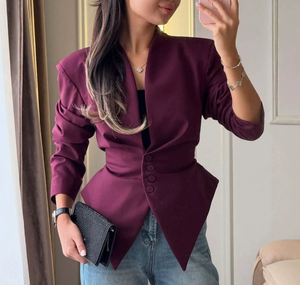 Blazer asymétrique amincissant tendance pour <span class=keywords><strong>femme</strong></span>, manteau élégant à manches longues, vêtement d'extérieur sophistiqué et raffiné pour le quotidien et le travail - Product Image 5