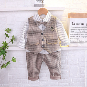 Niños chico <span class=keywords><strong>Caballero</strong></span> <span class=keywords><strong>ropa</strong></span> trajes boda cumpleaños fiesta <span class=keywords><strong>elegante</strong></span> conjunto Bebé <span class=keywords><strong>Ropa</strong></span> Casual camisa a rayas chaleco pantalones niños <span class=keywords><strong>ropa</strong></span> - Product Image 2