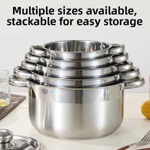 Ensemble de 10 casseroles en acier inoxydable tri-couches de haute qualité, design classique, couleur argent, avec couvercles, collection de casseroles saines pour soupes - Product Image 4