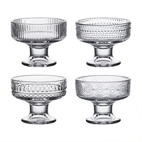 Bol en verre à dessert classique exquis, design durable pour restaurant, gobelet à glace transparent gaufré