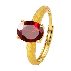 9 Anillos Ajustables Delicados con Granate Ovalado de 7*9mm, Chapados en Oro sobre Plata 925, con Piedras Naturales de Colores, Joyería de Gemas - Product Image 1