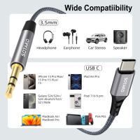 Cable de Audio DAC USB-C a 3.5mm SOTAKO, Adaptador de Sonido Estéreo HiFi con Núcleo de Cobre OFC para Micrófono/Altavoz de Smartphone/Laptop/Tablet