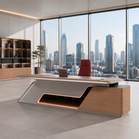 Bureau de direction ergonomique pour poste de travail du personnel et cabine de direction avec unité de rangement à tiroirs, options de finition et de taille personnalisées