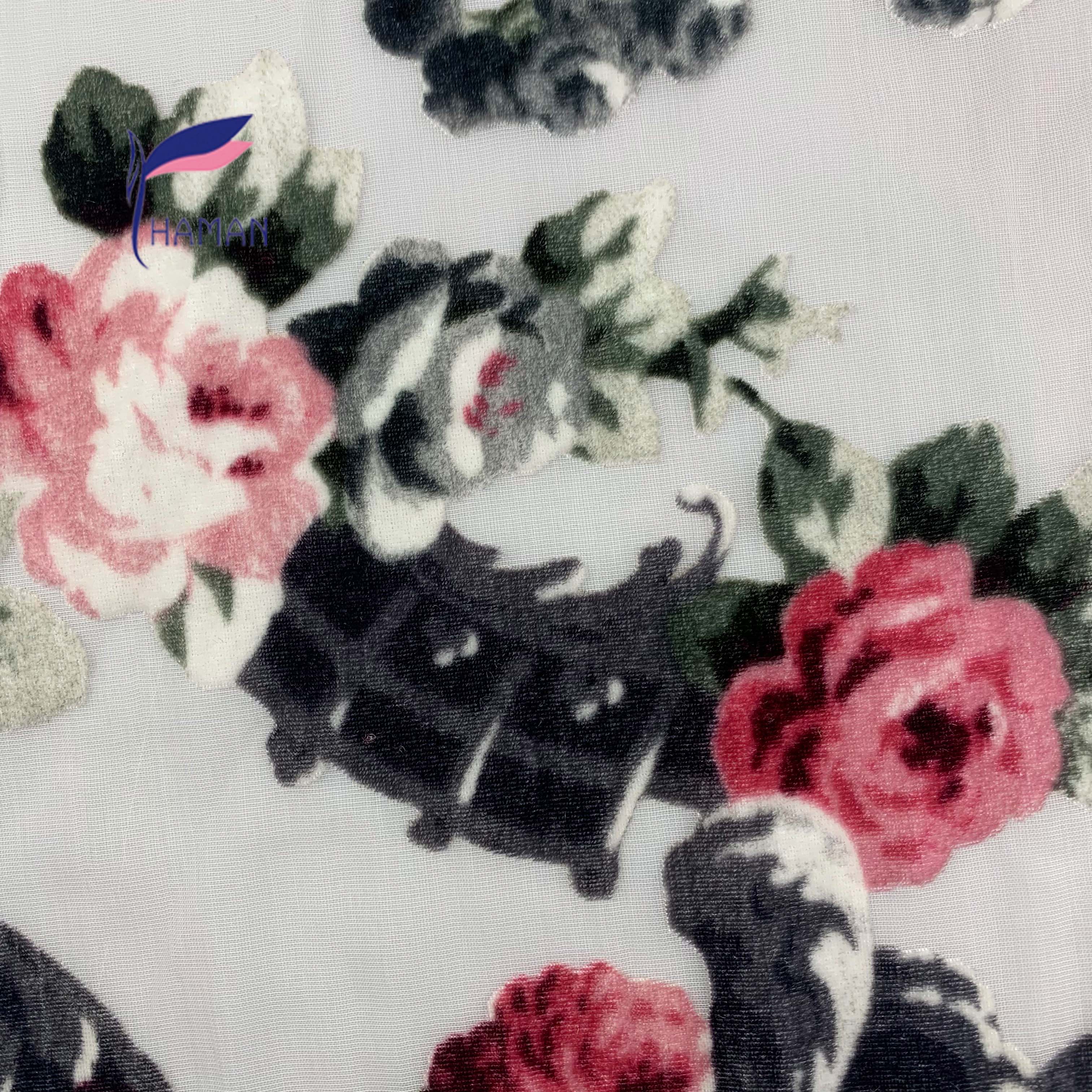 Retro Floral Lace Velvet Fabric 18% Nylon 82% Rayon Printed Woven Breathable for Girls' Dress Coat Jacket