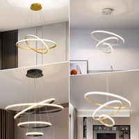 Terlaris Lampu Gantung Emas Modern Dalam Ruangan Mewah Desain Ruang Tamu Cincin Bulat LED Lingkaran Lampu Gantung
