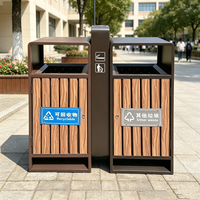 Poubelle de tri extérieure en acier et bois à 2 compartiments pour parc public, rue, recyclage, double classification des déchets