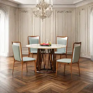 Neues Design Moderner Esszimmer Leders essel Holz sockel Runder Marmor Esstisch Set 6 Stühle