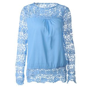 Ropa de mujer de talla grande personalizada, Top bordado de manga transparente, Camisa de gasa de ganchillo de encaje de gran tamaño <span class=keywords><strong>para</strong></span> mujer, blusa única <span class=keywords><strong>para</strong></span> mujer - Product Image 5