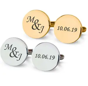 Wholesale Personalized Custom Engraved Black Gold Silver Stainless Steel Luxury Wedding Suit Shirt Cuff Links Cufflinks for Men