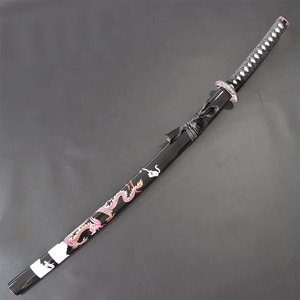 Katana Negra con Estampado de Dragón Dorado Rosa, Espada de Iaido <span class=keywords><strong>Samurai</strong></span> No Afilada con Tsuba Tallada con Dragón - Product Image 2