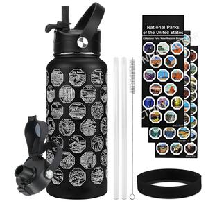 Botella de agua del Parque Nacional Beber Frasco personalizado Vacío de acero inoxidable Doble pared 32oz Gimnasio Botella de agua caliente con pegatinas - Product Image 3