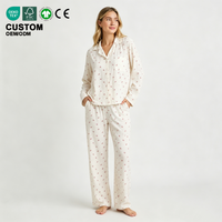 Ensemble de pyjama personnalisé OEM pour femme, imprimé nœud, en pointelle, manches longues, pantalon droit, vêtements de nuit, loungewear, tenue décontractée pour femme