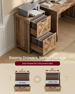 SENYU Armoire de classement verticale rustique style ferme à 2 tiroirs, gris vieilli, rangement de bureau pour papiers A4 et format lettre - Product Image 3