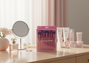 Set di pennelli per trucco Soft Care, 6 pezzi, setole sintetiche, manico in plastica, pennello a ventaglio per fondotinta, trucco viso. - Product Image 2