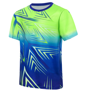 T-shirt à manches courtes à imprimé géométrique pour garçons, séchage rapide, col rond, style jersey décontracté, motif dégradé vert bleu - Product Image 1