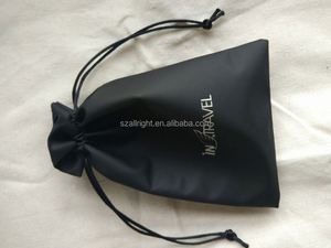 Black PU Leather <b>Drawstring</b> <b>Pouch</b> Bag for Gifts Economical with Screen Printing Surface Handling - Product Image 5