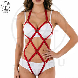 JINZHU Combinaison moulante rouge séduisante de style européen et américain, trois pièces, avec bretelles de bondage pour <span class=keywords><strong>porte</strong></span>-jarretelles - Product Image 2
