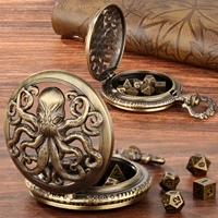 Accessoires de jeu de rôle : Ensemble de 7 mini-dés polyédriques avec boîte à locket en métal style steampunk en forme de pieuvre, pour cadeaux et souvenirs de fête pour joueurs