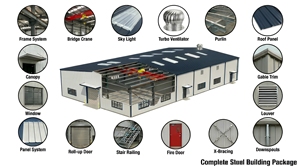 Atelier préfabriqué en structure métallique avec bureau, façade vitrée à deux étages, garage, espace de travail commercial - Product Image 4