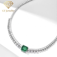 Collier GF Jewelry avec pierre centrale émeraude de 10 carats créée en laboratoire, collier tennis en or 18 carats avec diamants baguette de laboratoire