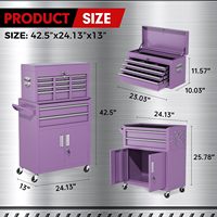 Coffre à outils moderne en aluminium à 8 tiroirs, 42,5 pouces, avec système de verrouillage à clé et dessus amovible (violet)