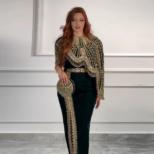 Di lusso in stile arabico nero e oro due pezzi abiti <span class=keywords><strong>da</strong></span> sera per le donne matrimonio con perline <span class=keywords><strong>Midi</strong></span> abiti <span class=keywords><strong>da</strong></span> ballo formale LSZ367 - Product Image 3