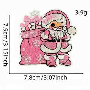 Nouvelle broderie thermocollante mignonne rose Noël Père Noël Bonhomme en pain d'épices Guirlande de neige Sucette Cerf Patch pour la décoration - Product Image 6