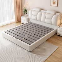 Lit double moderne minimaliste de style normcore, grand lit de mariage, chambre principale, lit en cuir multifonctionnel, rangement en bois
