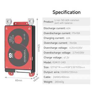 Daly Li-ion BMS <span class=keywords><strong>16S</strong></span> <span class=keywords><strong>60V</strong></span> 60A cho điện lai xe đạp Lithium Ion <span class=keywords><strong>Battery</strong></span> Pack hệ thống quản lý 18650 BMS <span class=keywords><strong>16S</strong></span> <span class=keywords><strong>60V</strong></span> Board daly - Product Image 2
