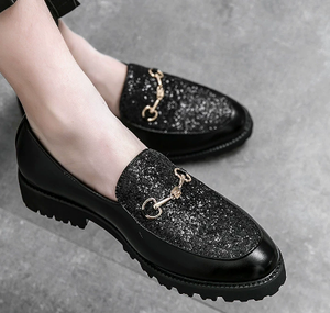 <span class=keywords><strong>Scarpe</strong></span> Eleganti da Uomo alla Moda con Tacco a Blocco, Blu, Oro, Nero, Bianco con Glitter, Mocassini Casual Eleganti, Taglie 38-44 - Product Image 6