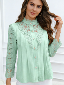 Chemisier en mousseline de soie brodé de dentelle unie à manches longues grande taille décontracté pour femme Joyinspring Printemps/Été/Automne 2026 - Product Image 5