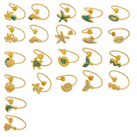 Bague ouverte en acier inoxydable avec zircon en forme de cœur, thème vie marine, accessoire pour les vacances d'été à la plage