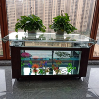Table basse en verre, métal et plexiglas avec aquarium intégré pour salon