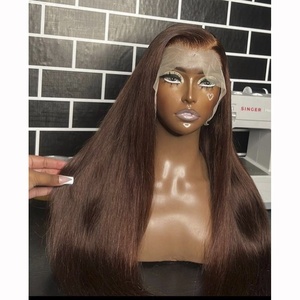Cheveux bruts sans colle hd dentelle vague de corps droite perruque de cheveux humains 13x4 dentelle avant perruque couleur chocolat brun double tirage perruques pour les femmes - Product Image 1