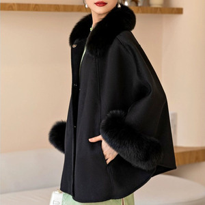 Winter Elegant Knitted <strong>Wool</strong> Shawl With Fox Fur Collar and Sleeves <strong>Capes</strong> for Women Ladies Cashmere <strong>Wool</strong> Fox Fur <strong>Cape</strong> Shawl - Product Image 2