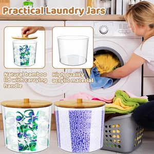 Organización de lavandería y tarros de almacenamiento contenedor dispensador de cápsulas de detergente transparente de gran capacidad con tapas de Bambú - Product Image 4